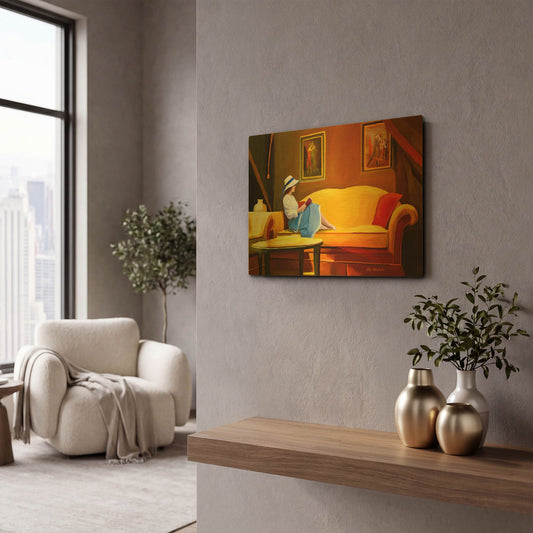 'Lady Reading 1' By Ata Alishahi Gold Metal Wall Art