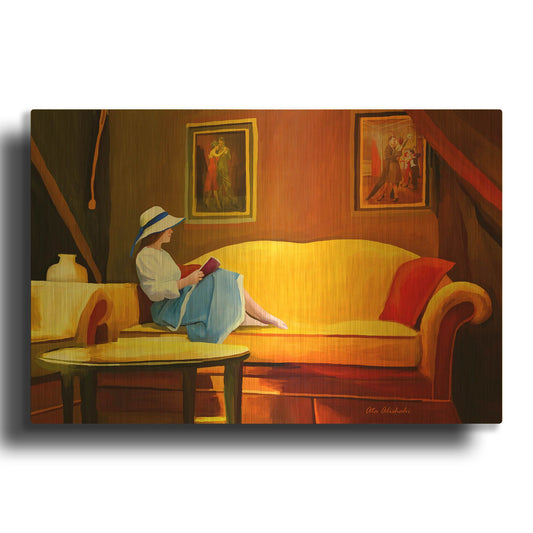 'Lady Reading 1' By Ata Alishahi Gold Metal Wall Art