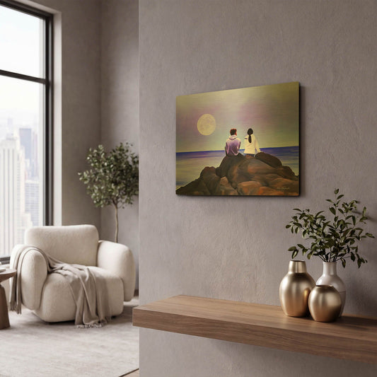 'Together Watching The Moon' By Ata Alishahi Gold Metal Wall Art