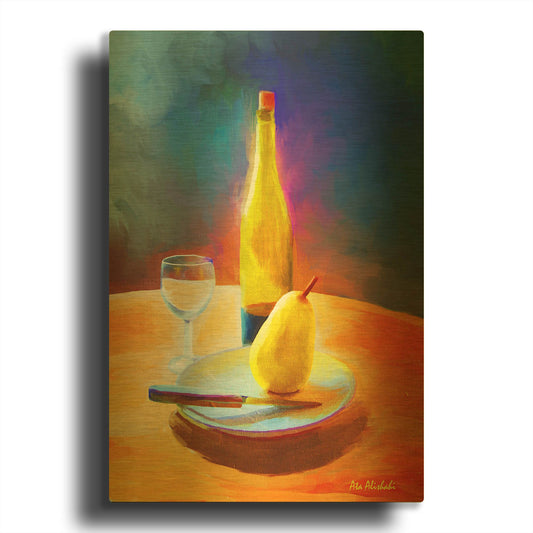 'Wine And Pear' By Ata Alishahi Gold Metal Wall Art
