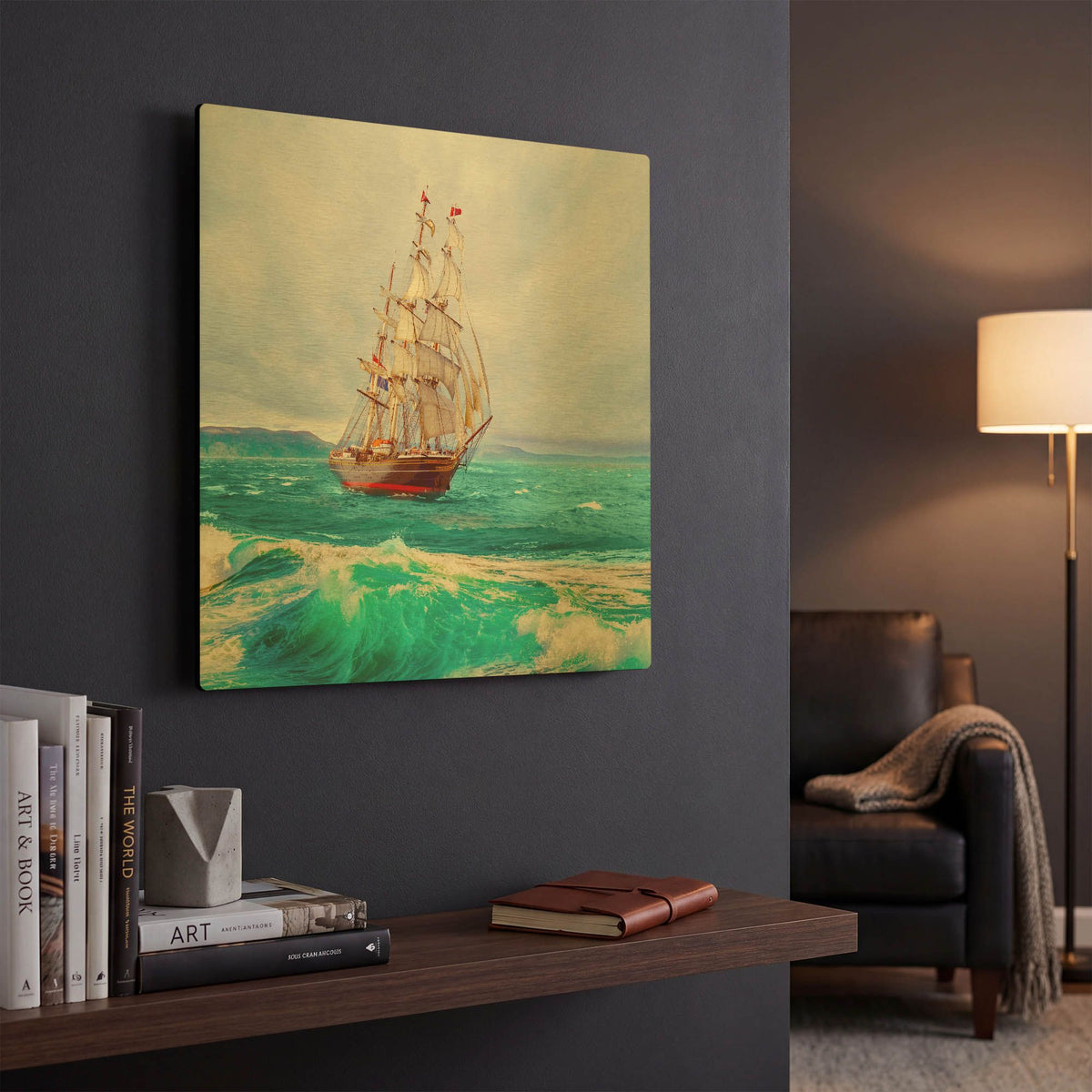 'Sailing The Ocean' By Ata Alishahi Gold Metal Wall Art