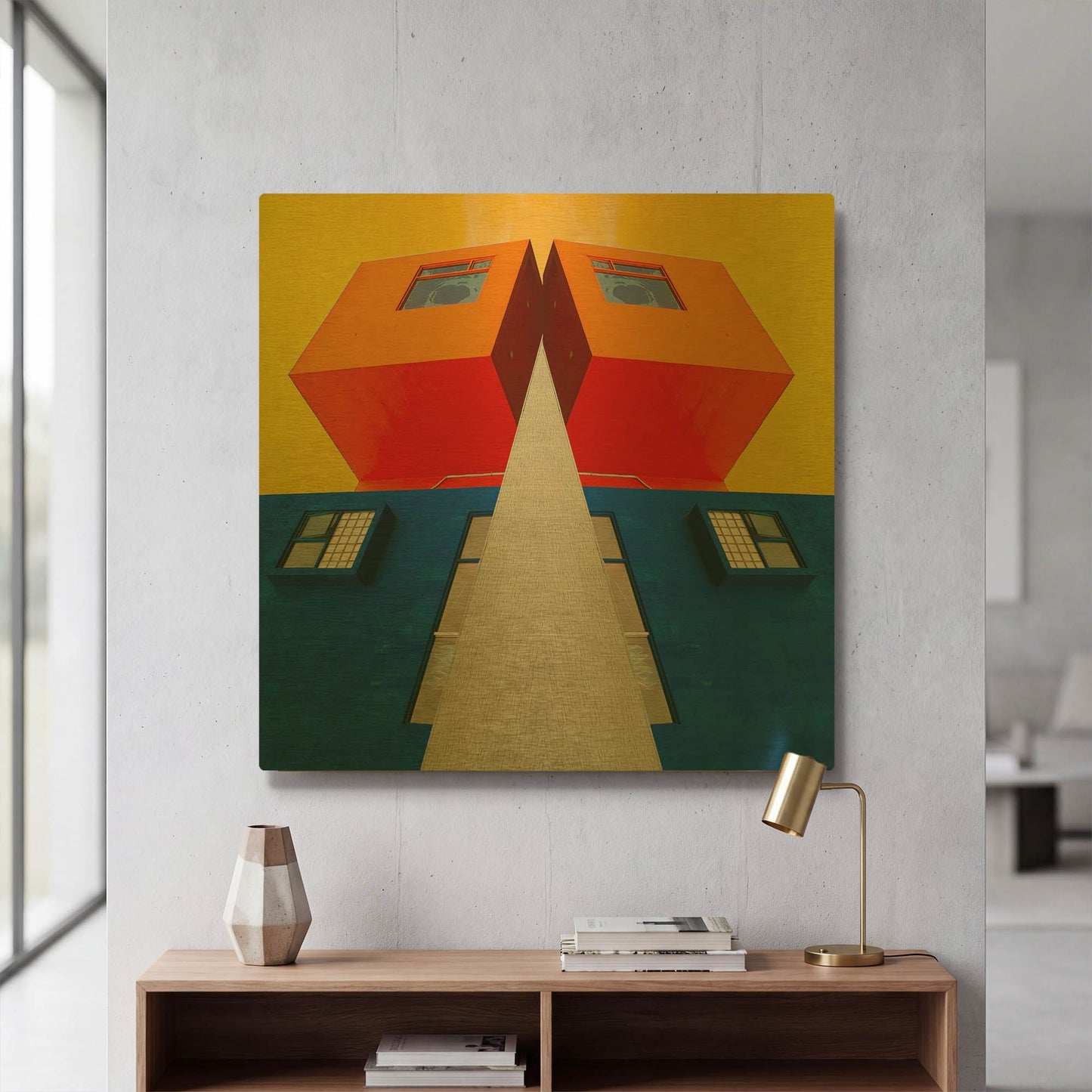 'Geo House' By Ata Alishahi Gold Metal Wall Art