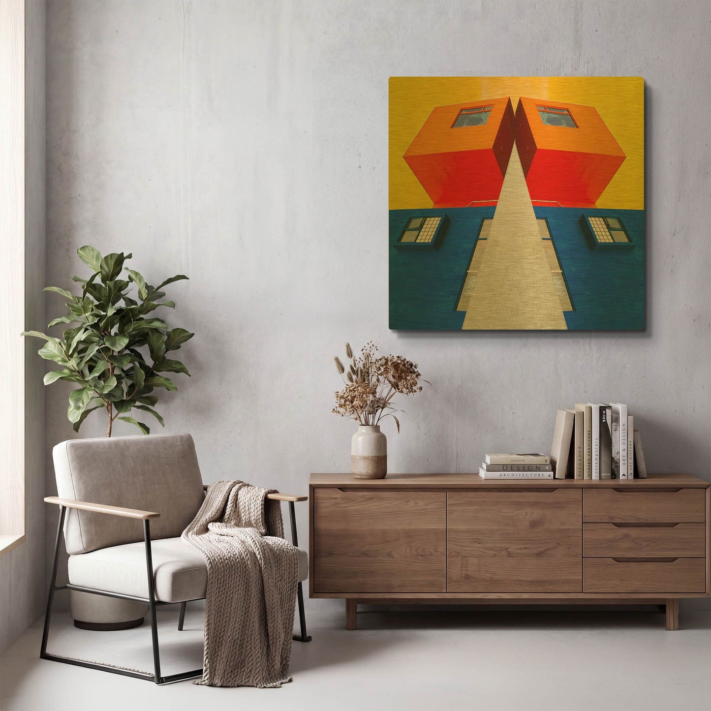 'Geo House' By Ata Alishahi Gold Metal Wall Art