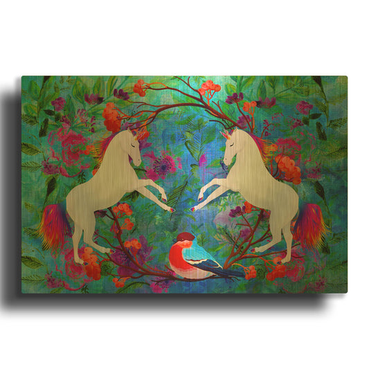 'White Horses In My Dream' By Ata Alishahi Gold Metal Wall Art