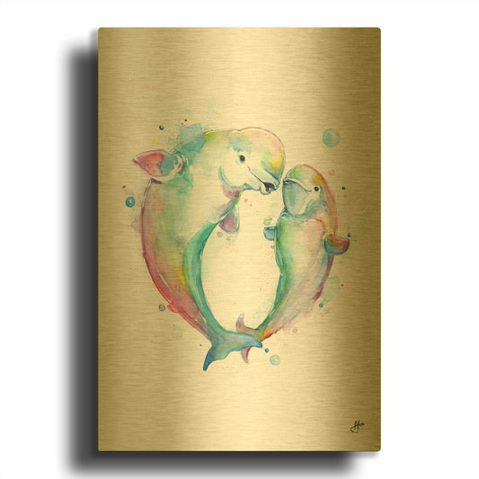 'Bubbly Belugas' By Marc Allante Gold Metal Wall Art
