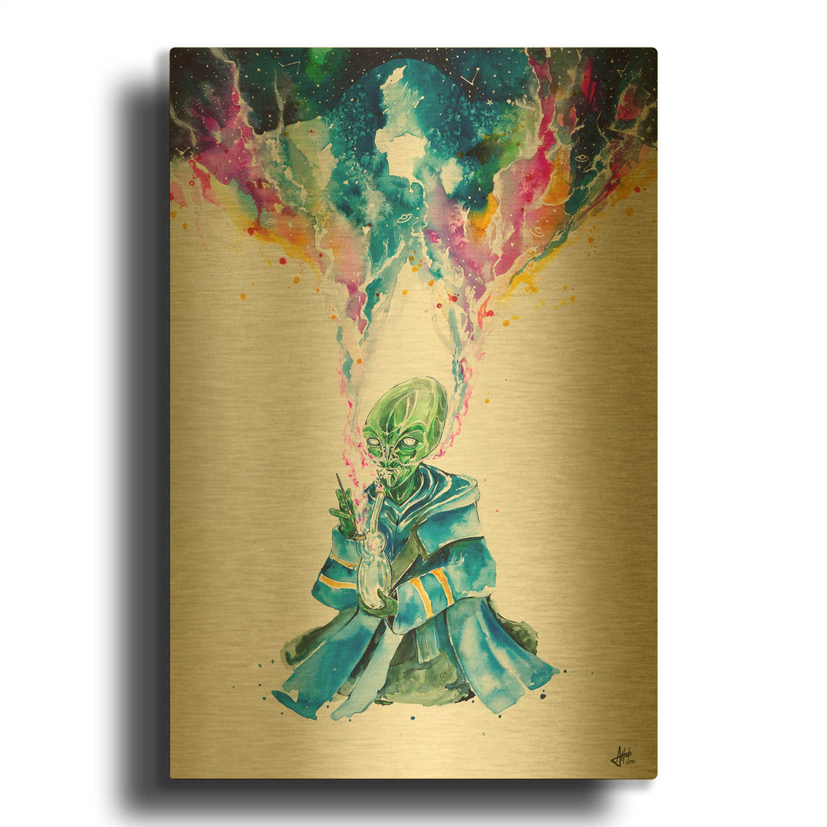 'Alien Dabbing' By Marc Allante Gold Metal Wall Art