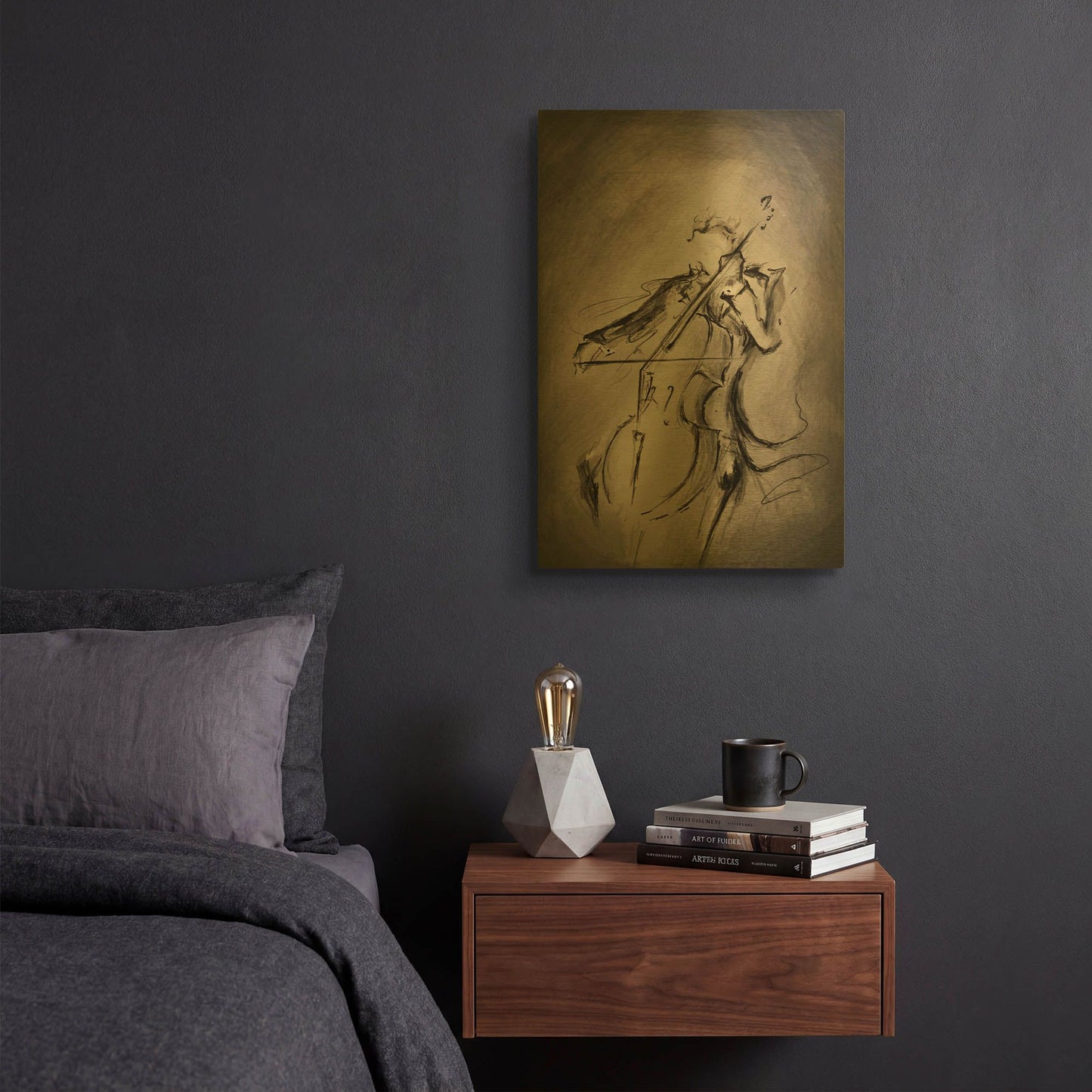 'The Cellist' By Marc Allante Gold Metal Wall Art