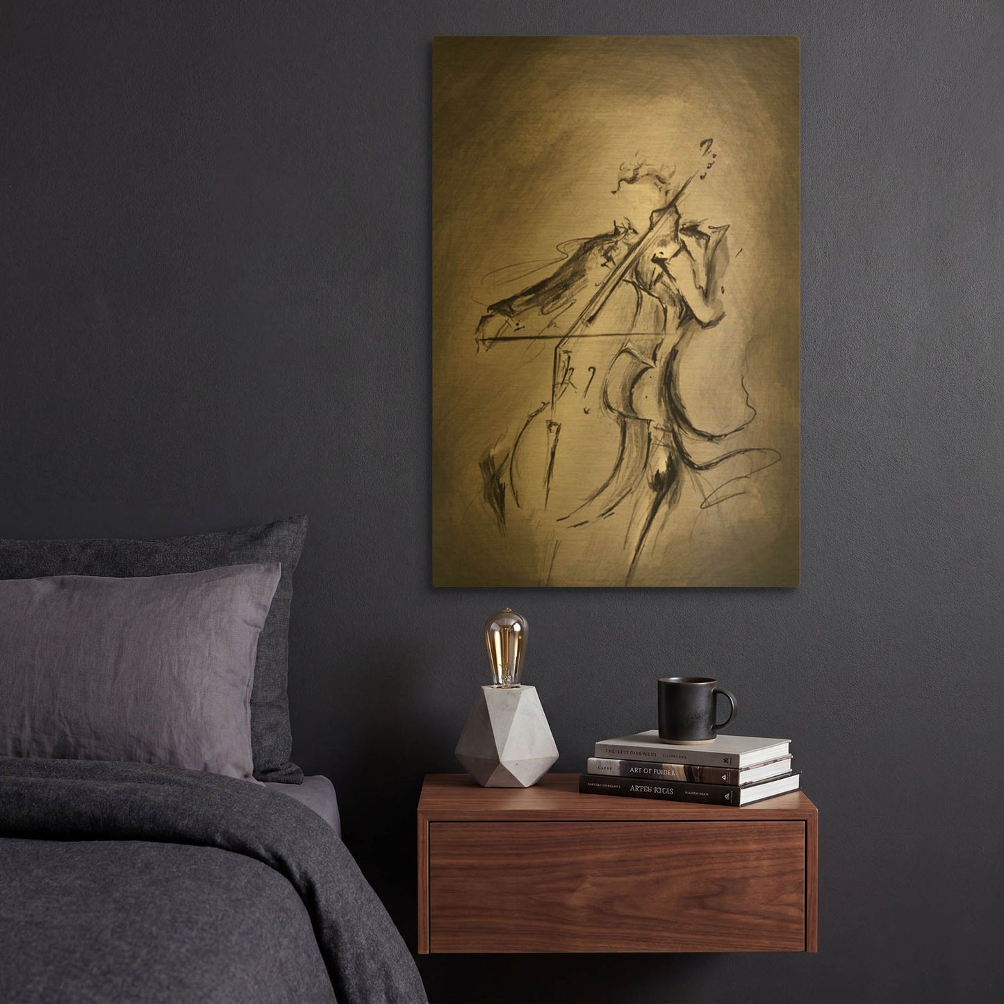 'The Cellist' By Marc Allante Gold Metal Wall Art