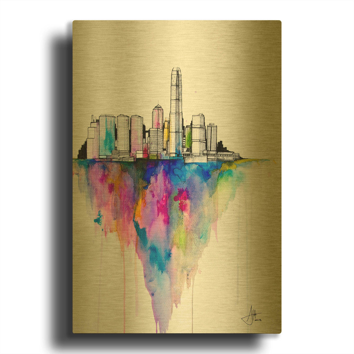 'Monolith II' By Marc Allante Gold Metal Wall Art