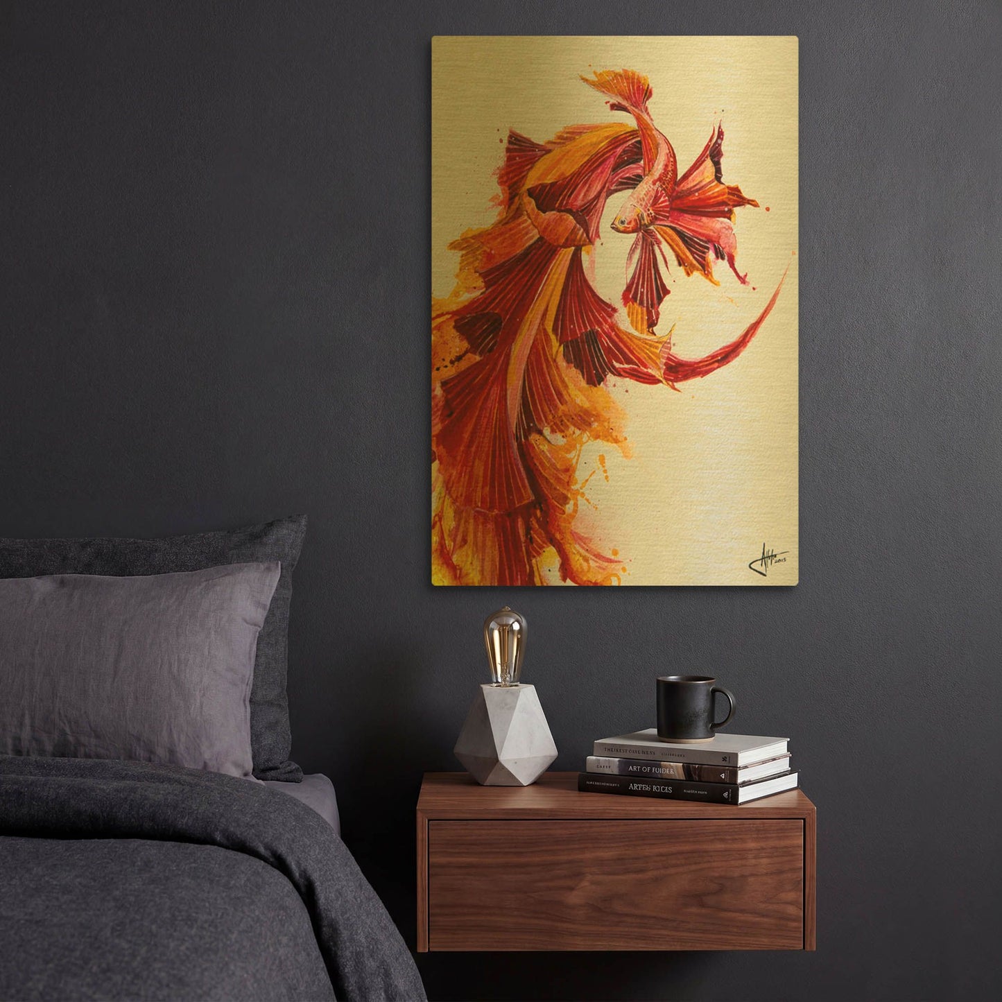 'Ignite Vertical' By Marc Allante Gold Metal Wall Art