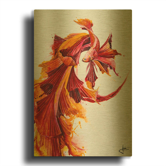 'Ignite Vertical' By Marc Allante Gold Metal Wall Art