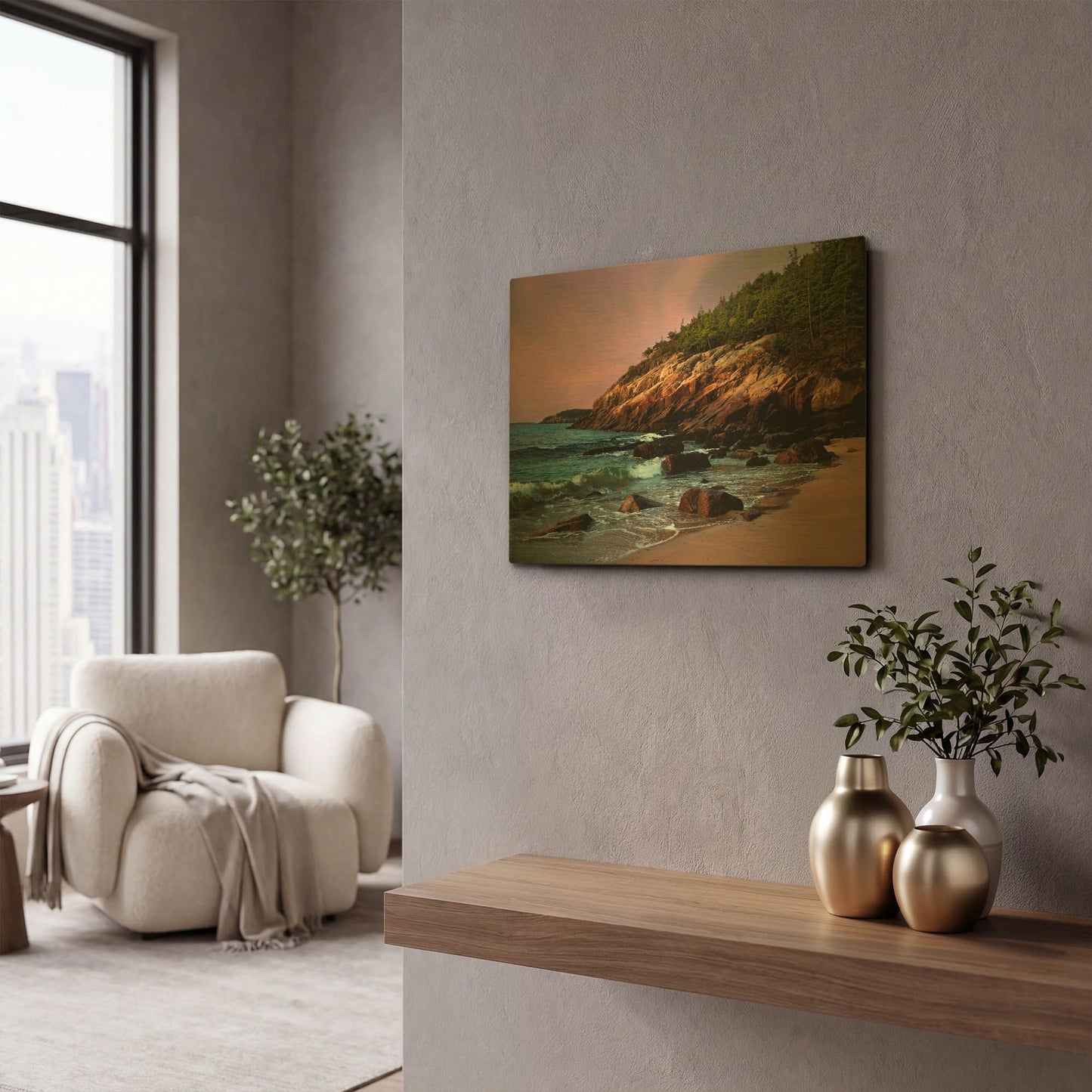 'Acadia Magic' By Natalie Mikaels Gold Metal Wall Art