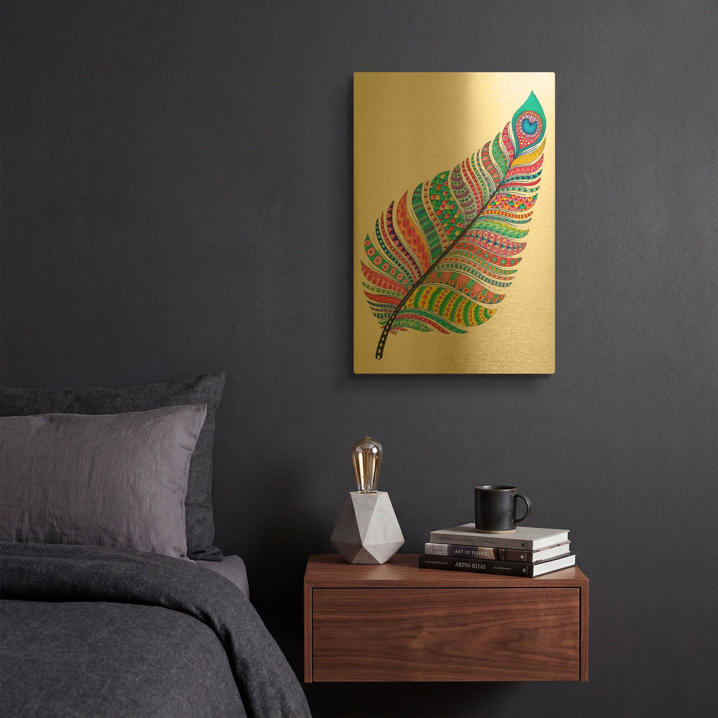 'Single Feather' By Hello Angel Gold Metal Wall Art