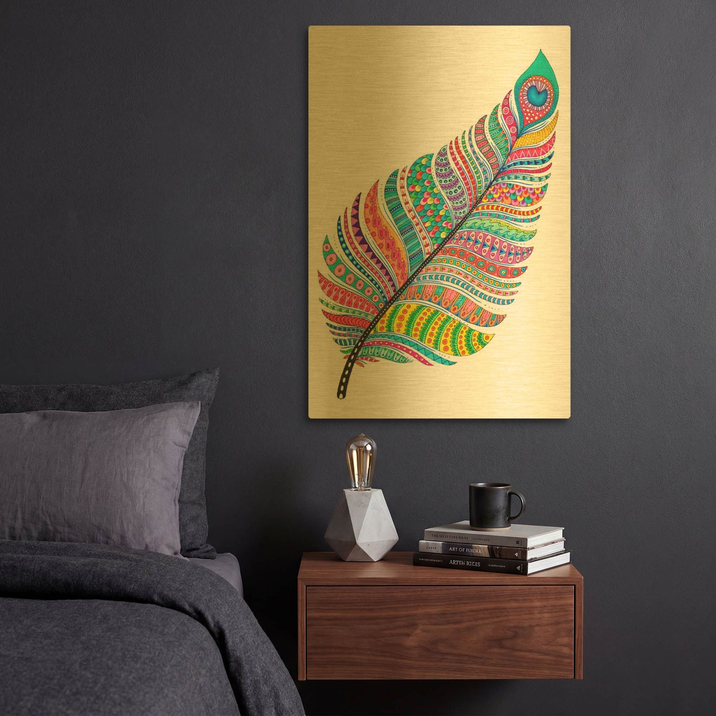 'Single Feather' By Hello Angel Gold Metal Wall Art