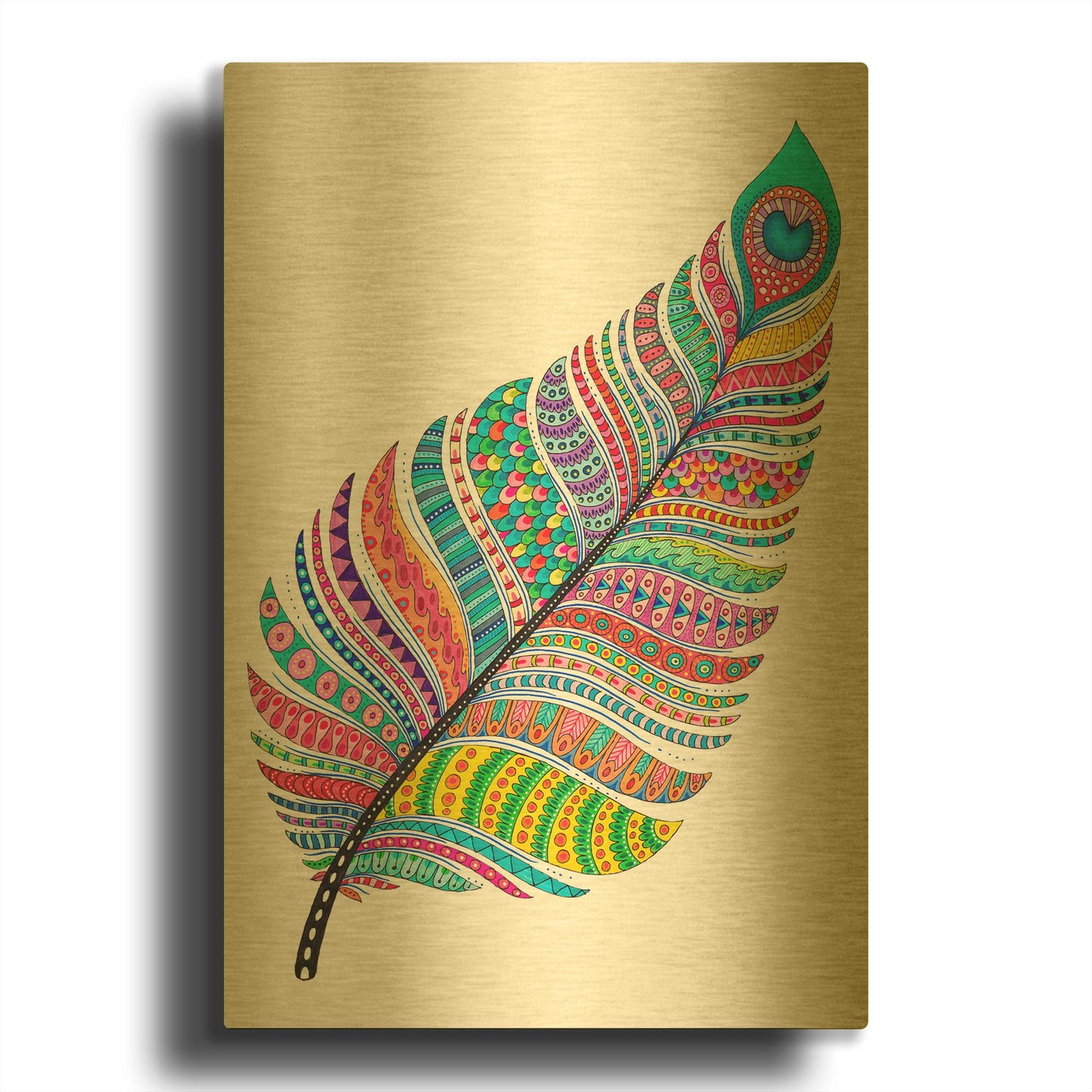 'Single Feather' By Hello Angel Gold Metal Wall Art