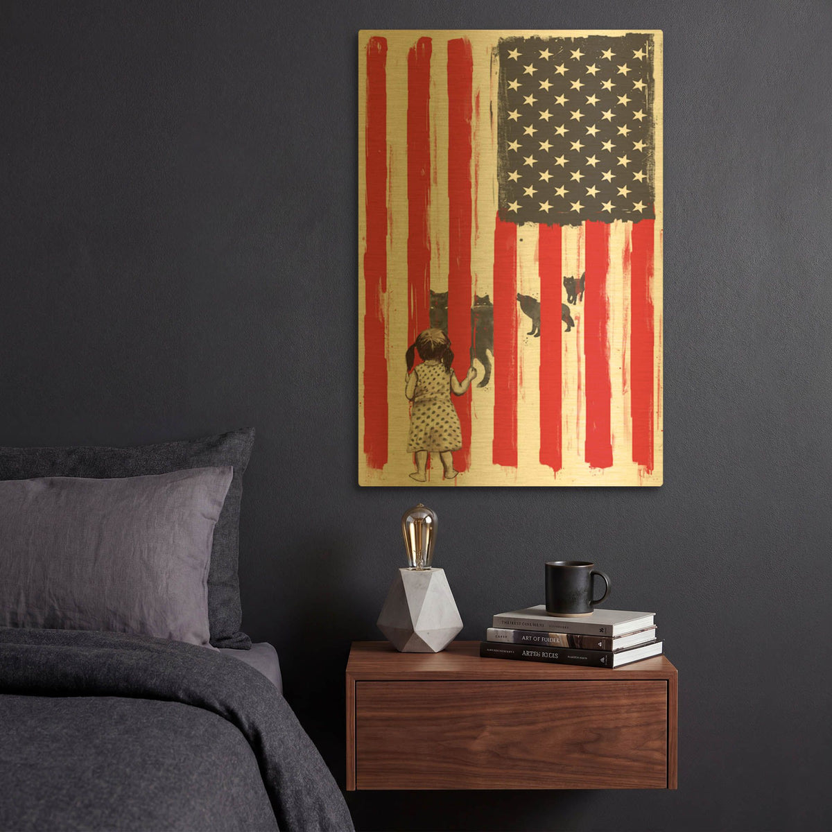 'Little Girl and Wolves' By GraphINC Gold Metal Wall Art