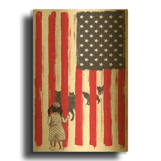 'Little Girl and Wolves' By GraphINC Gold Metal Wall Art