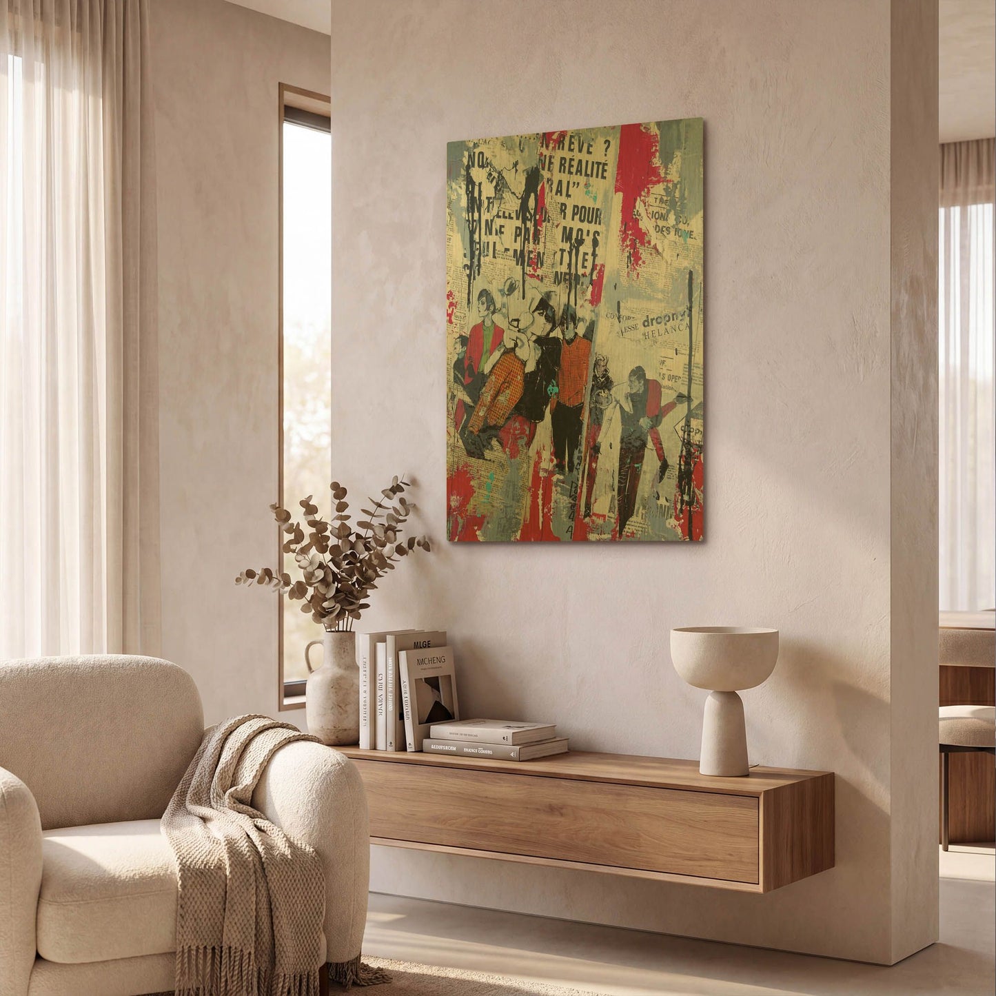 'Red Realite' By David Drioton Gold Metal Wall Art