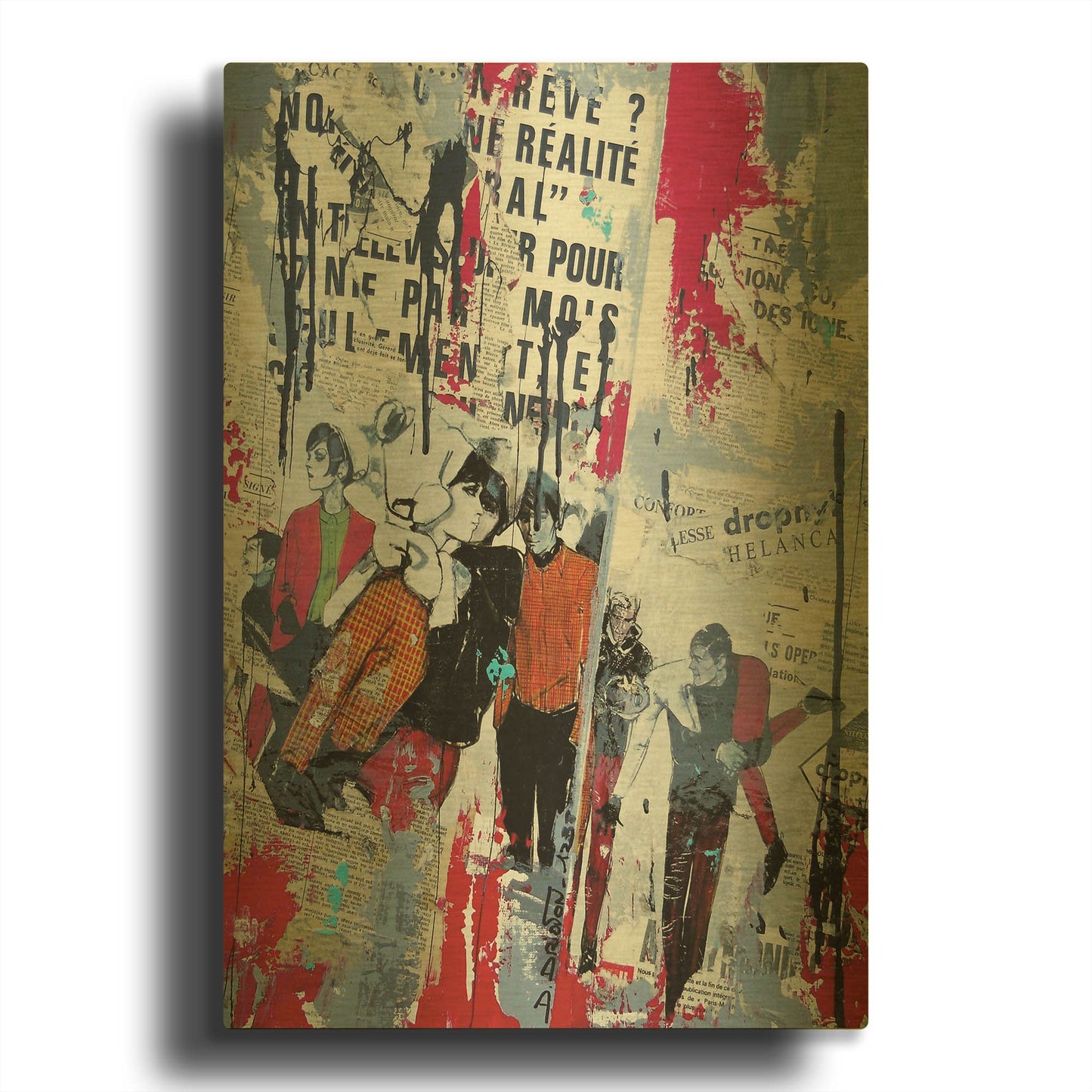 'Red Realite' By David Drioton Gold Metal Wall Art