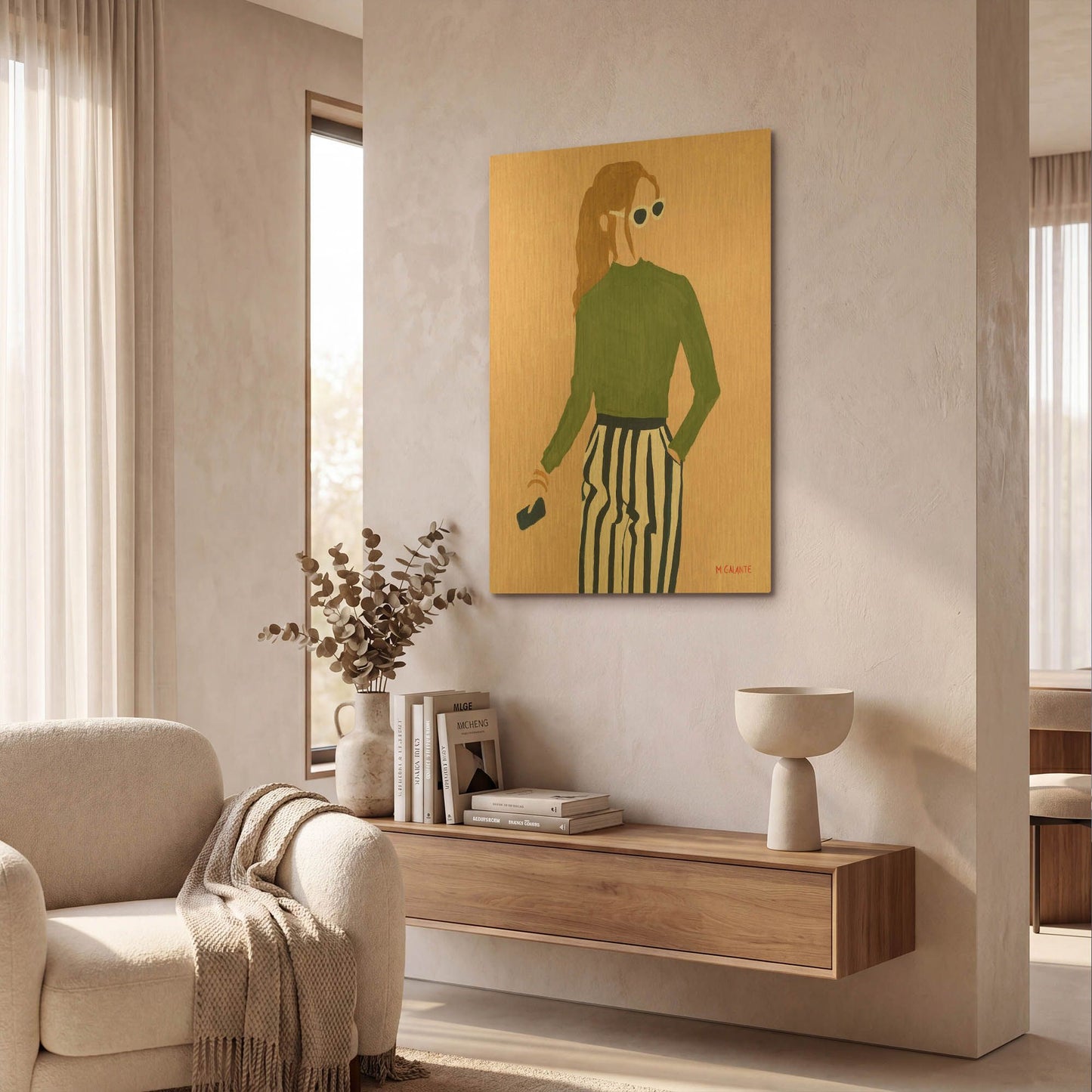 'Green Mockneck' By Megan Galante Gold Metal Wall Art