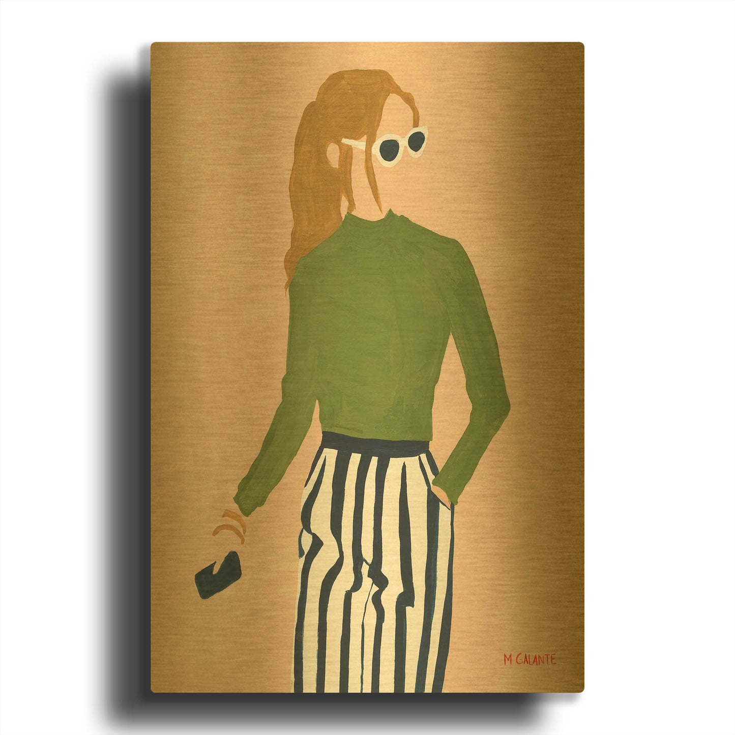 'Green Mockneck' By Megan Galante Gold Metal Wall Art