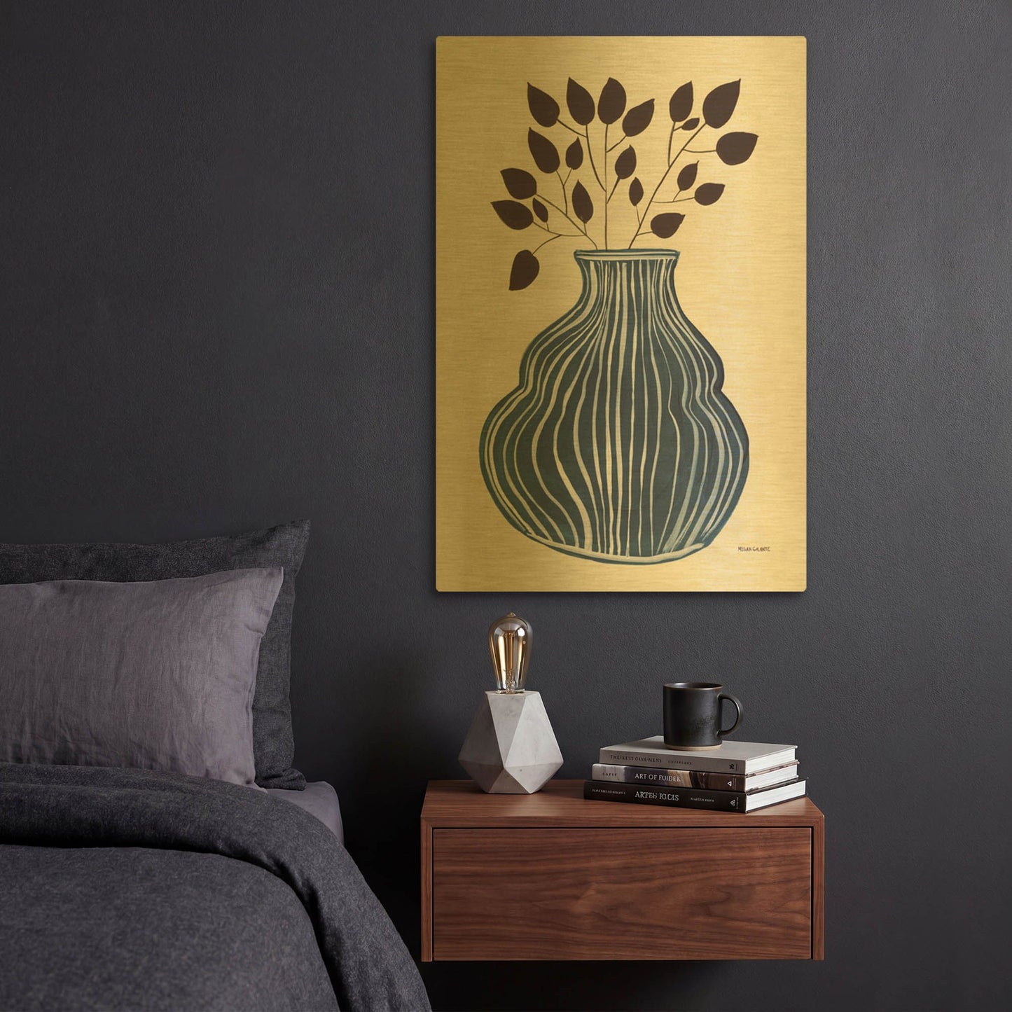 'Lapis Vase' By Megan Galante Gold Metal Wall Art