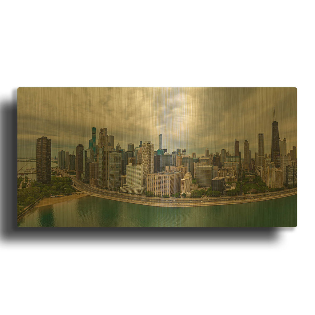 'Cloudy Chicago 2' By AKG Gold Metal Wall Art