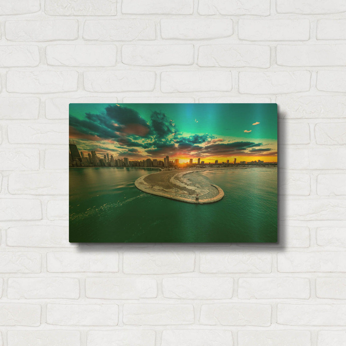 'Fiery Chicago Sunset' By AKG Gold Metal Wall Art
