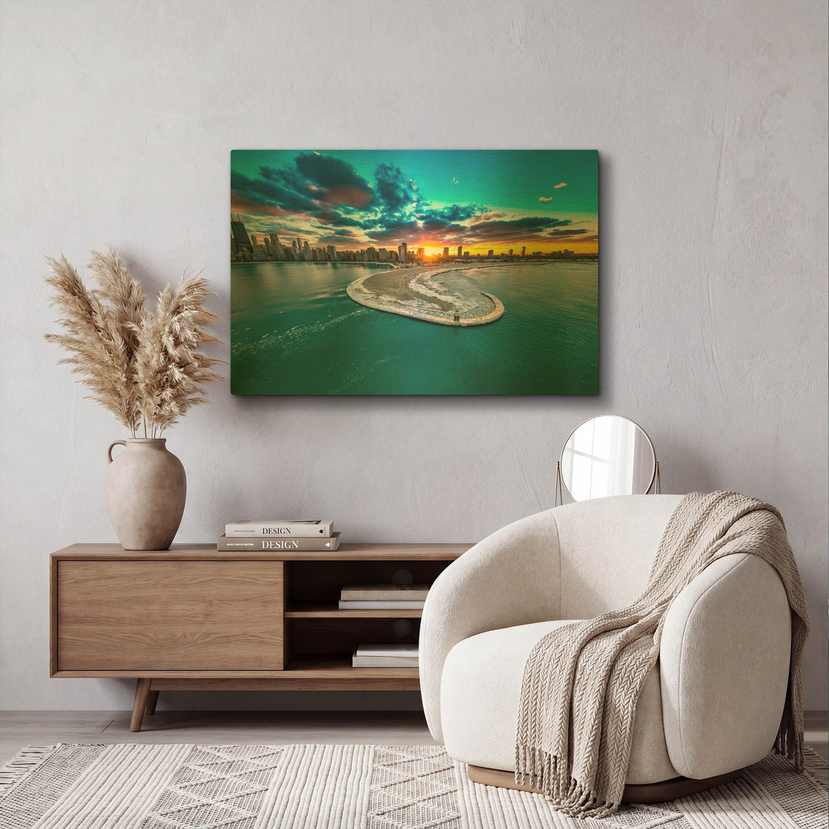 'Fiery Chicago Sunset' By AKG Gold Metal Wall Art