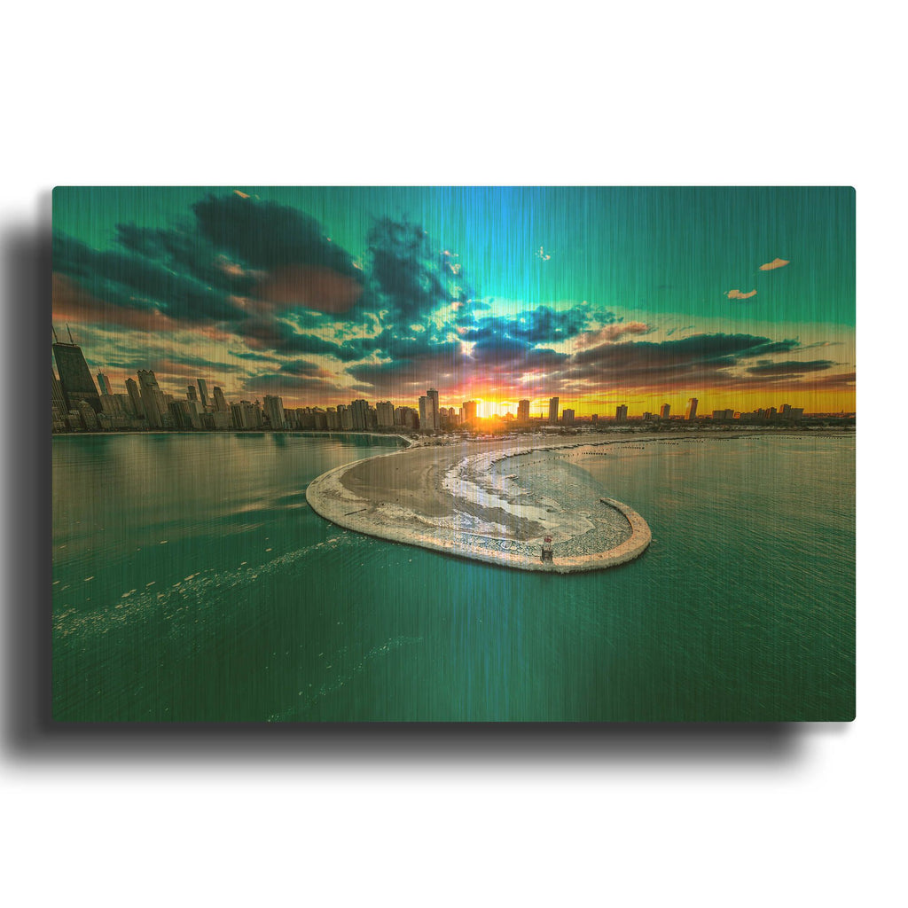 'Fiery Chicago Sunset' By AKG Gold Metal Wall Art