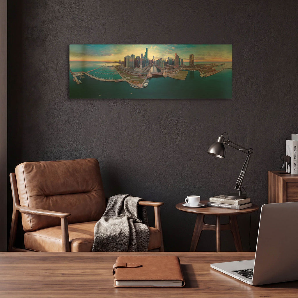 'Cotton Candy Sunset in Chicago' By AKG Gold Metal Wall Art