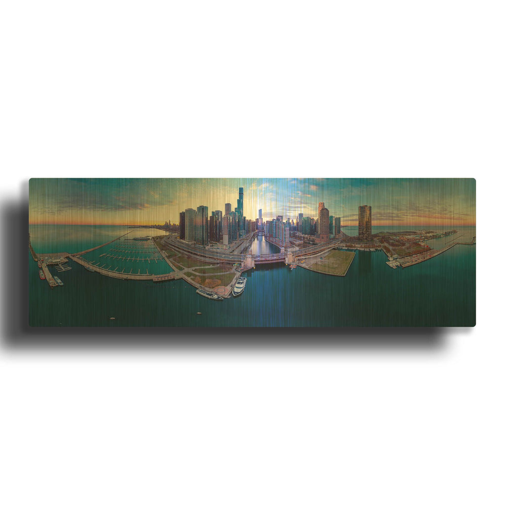 'Cotton Candy Sunset in Chicago' By AKG Gold Metal Wall Art