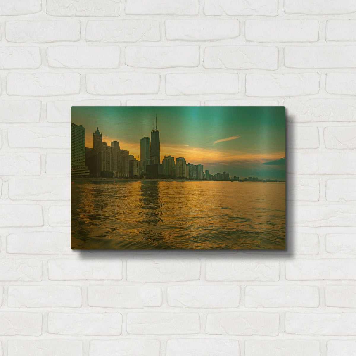 'AMazign Sunset in Chicago' By AKG Gold Metal Wall Art