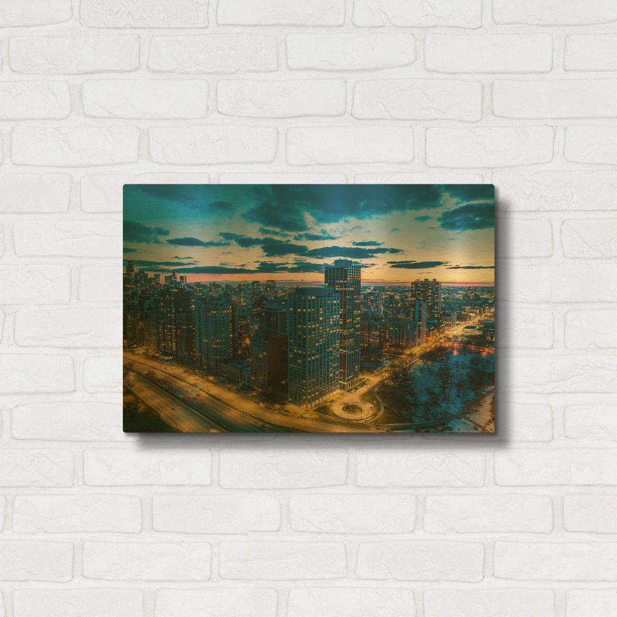 'Amazing Chicago Night' By AKG Gold Metal Wall Art