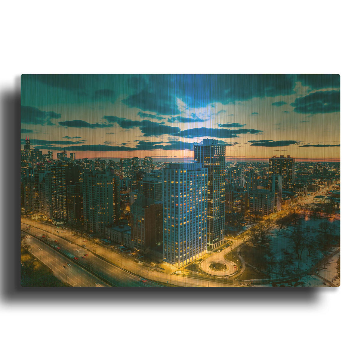 'Amazing Chicago Night' By AKG Gold Metal Wall Art