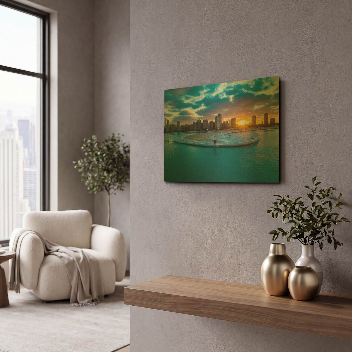 'Chicago from Lake Michigan' By AKG Gold Metal Wall Art