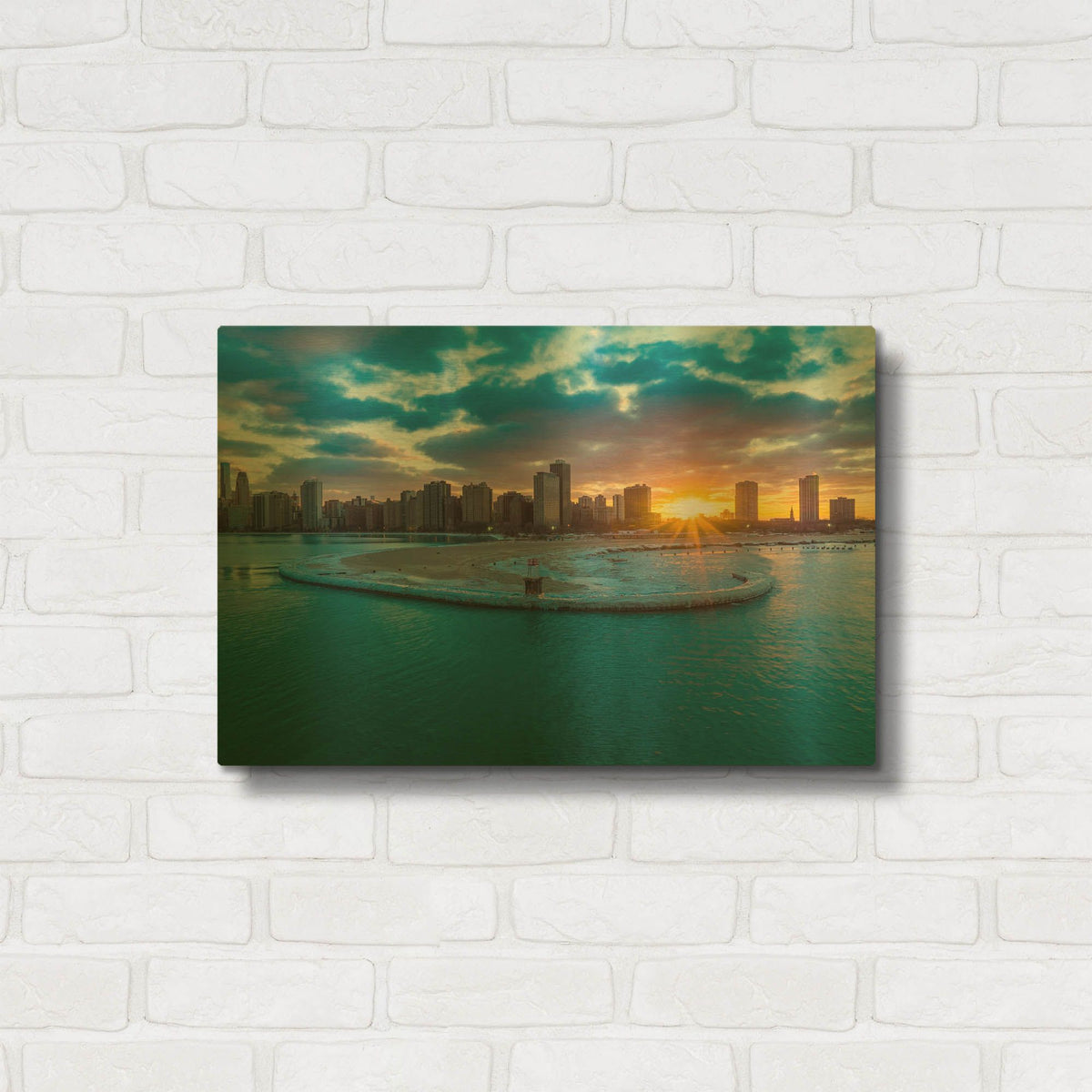 'Chicago from Lake Michigan' By AKG Gold Metal Wall Art