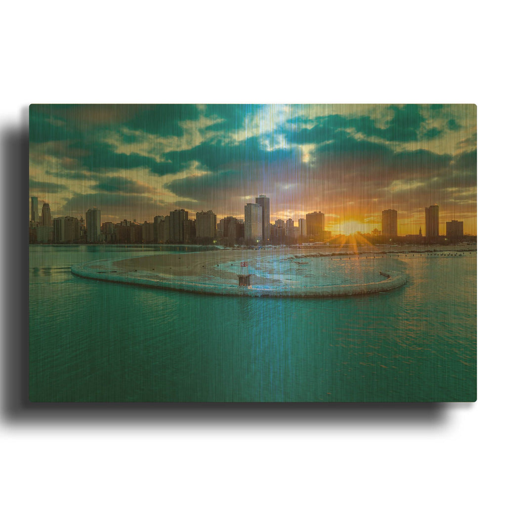 'Chicago from Lake Michigan' By AKG Gold Metal Wall Art