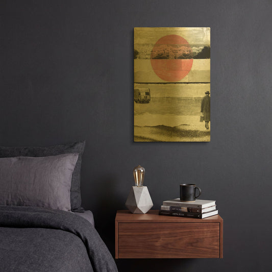 'Pink Moon Rising Paris' By DB Waterman Gold Metal Wall Art