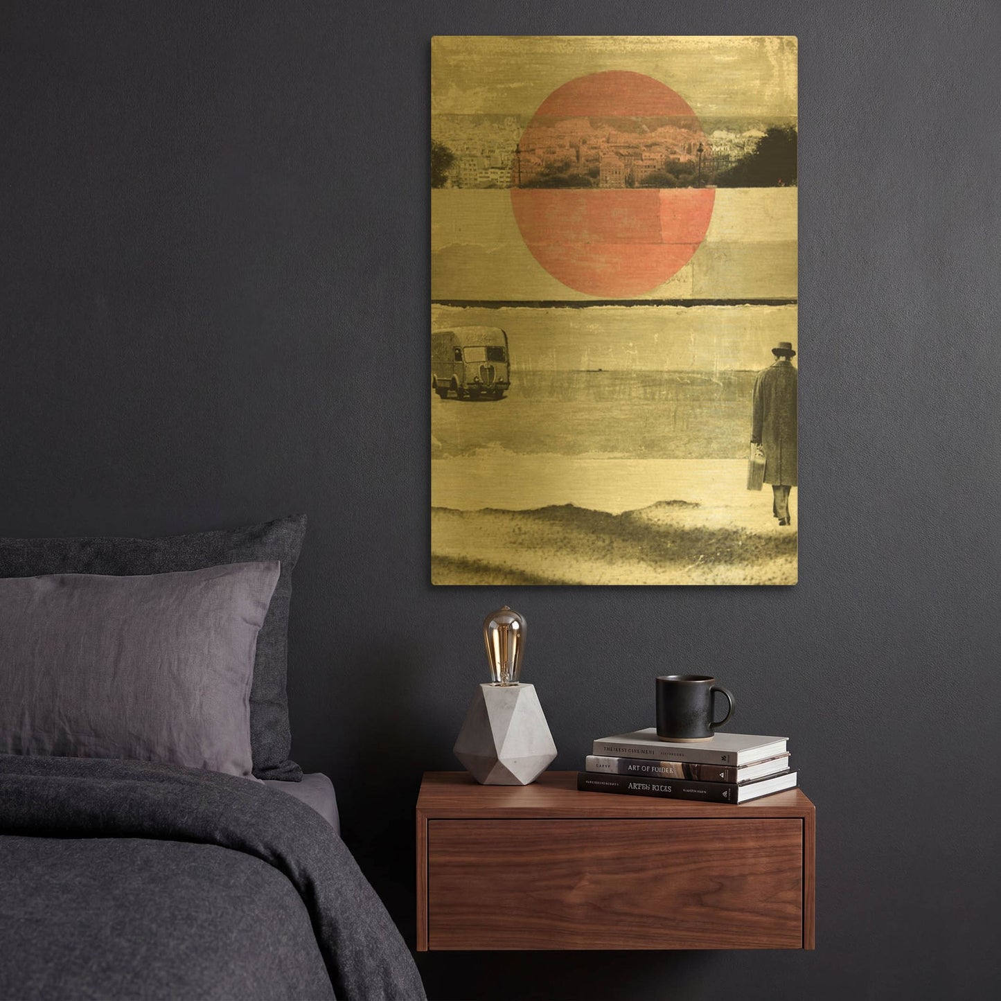 'Pink Moon Rising Paris' By DB Waterman Gold Metal Wall Art