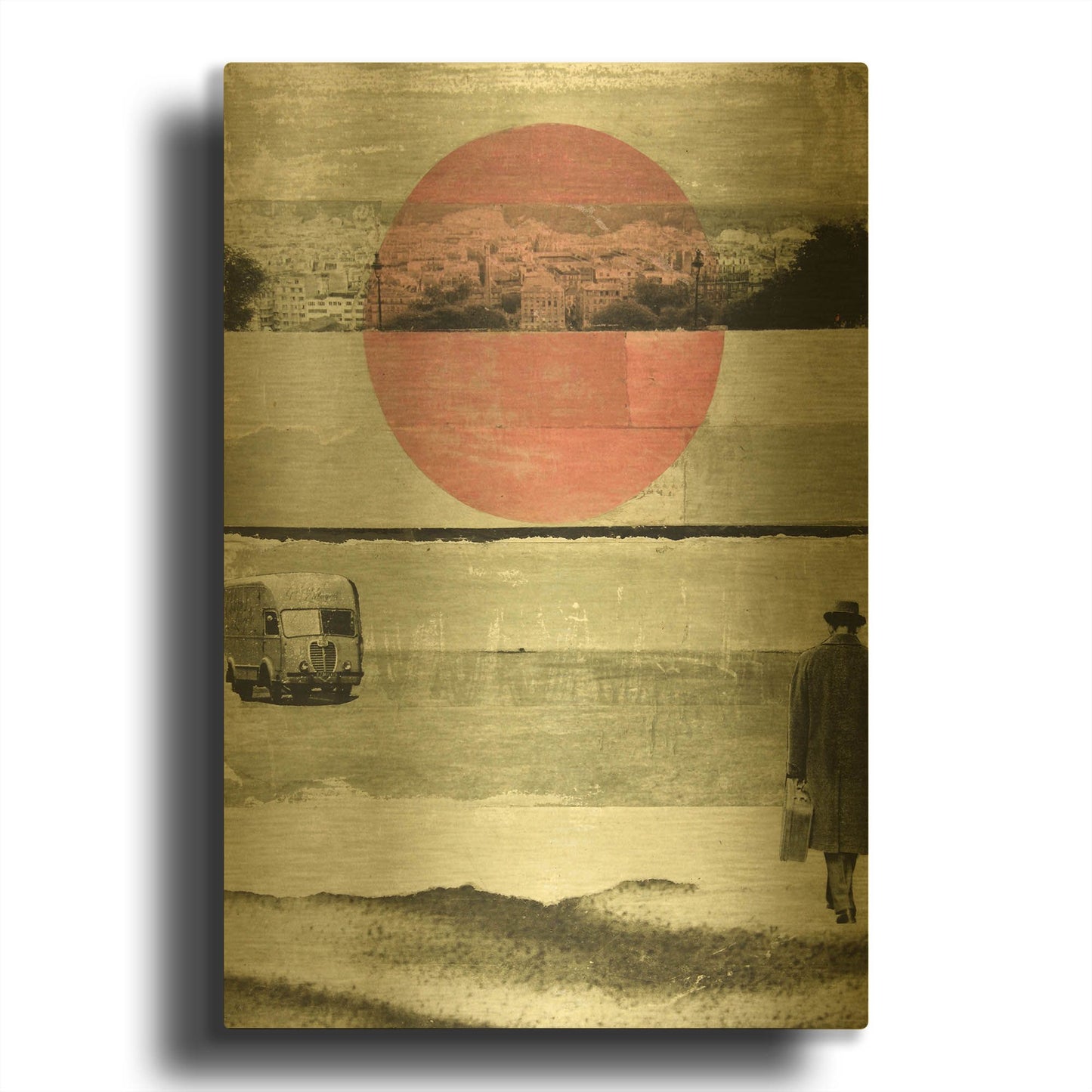 'Pink Moon Rising Paris' By DB Waterman Gold Metal Wall Art