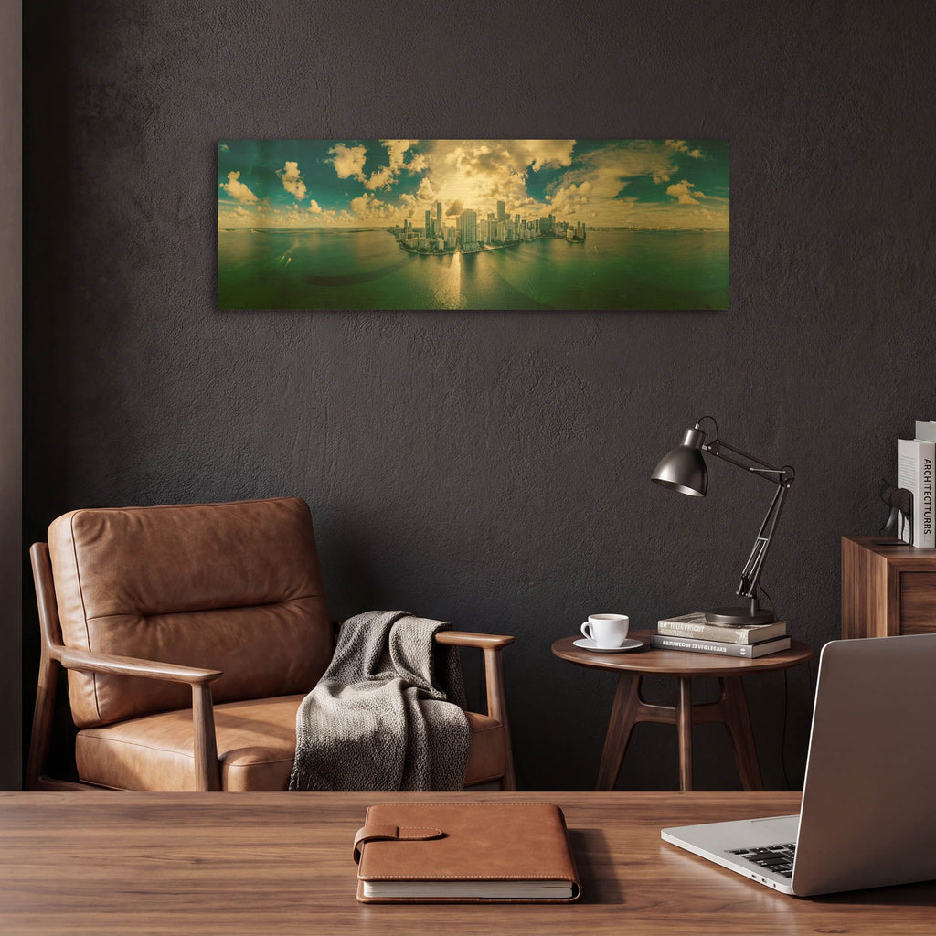 'Florida - Downtown Miami' By AKG Gold Metal Wall Art