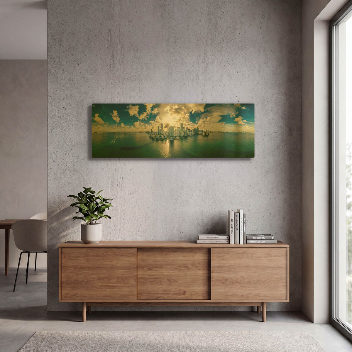 'Florida - Downtown Miami' By AKG Gold Metal Wall Art