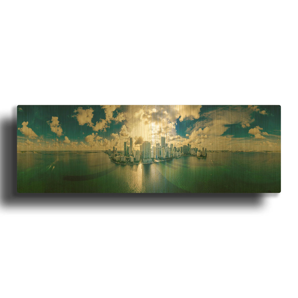 'Florida - Downtown Miami' By AKG Gold Metal Wall Art