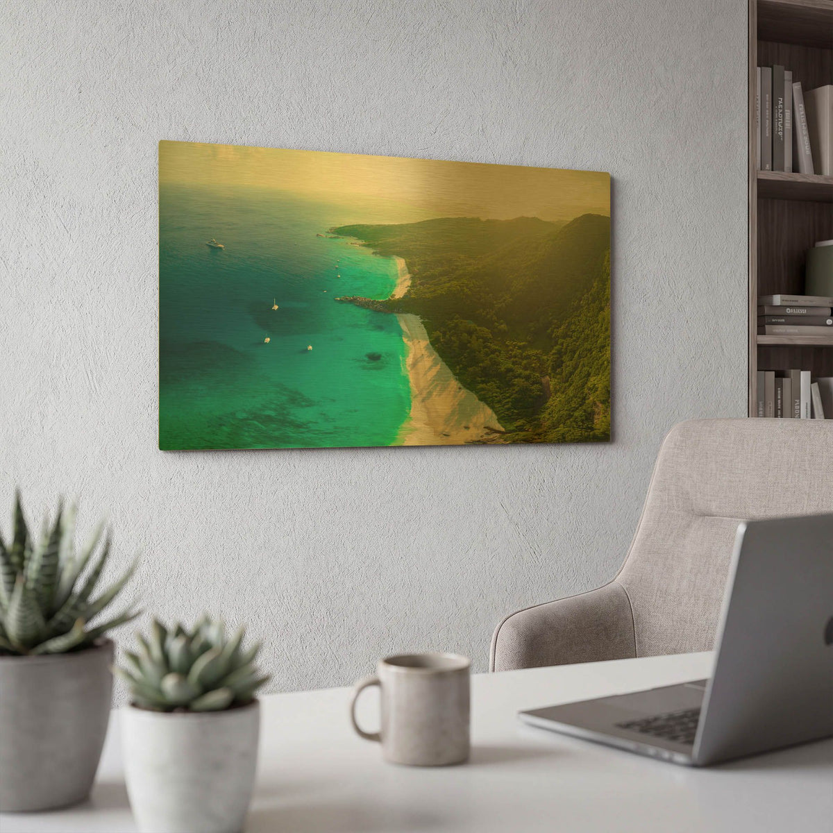'Seychelles Beach 2' By AKG Gold Metal Wall Art