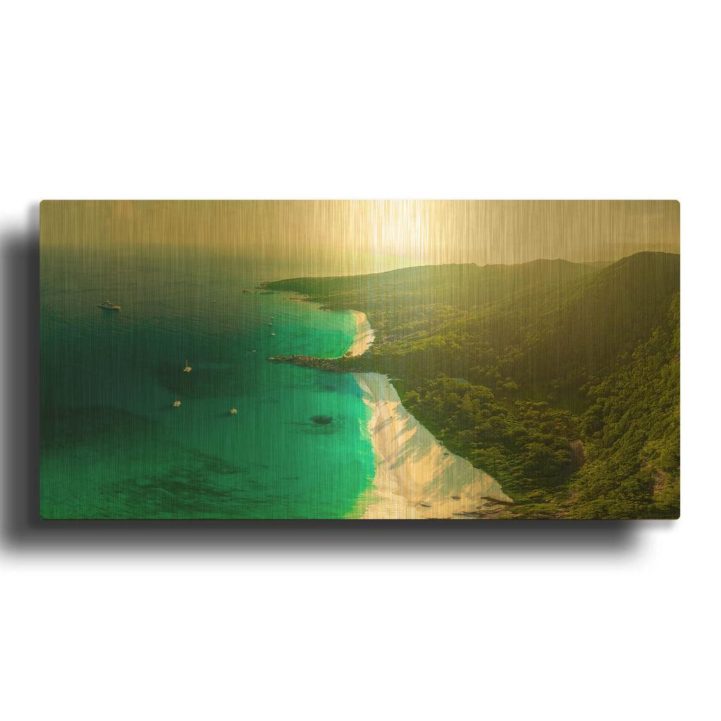 'Seychelles Beach 2' By AKG Gold Metal Wall Art