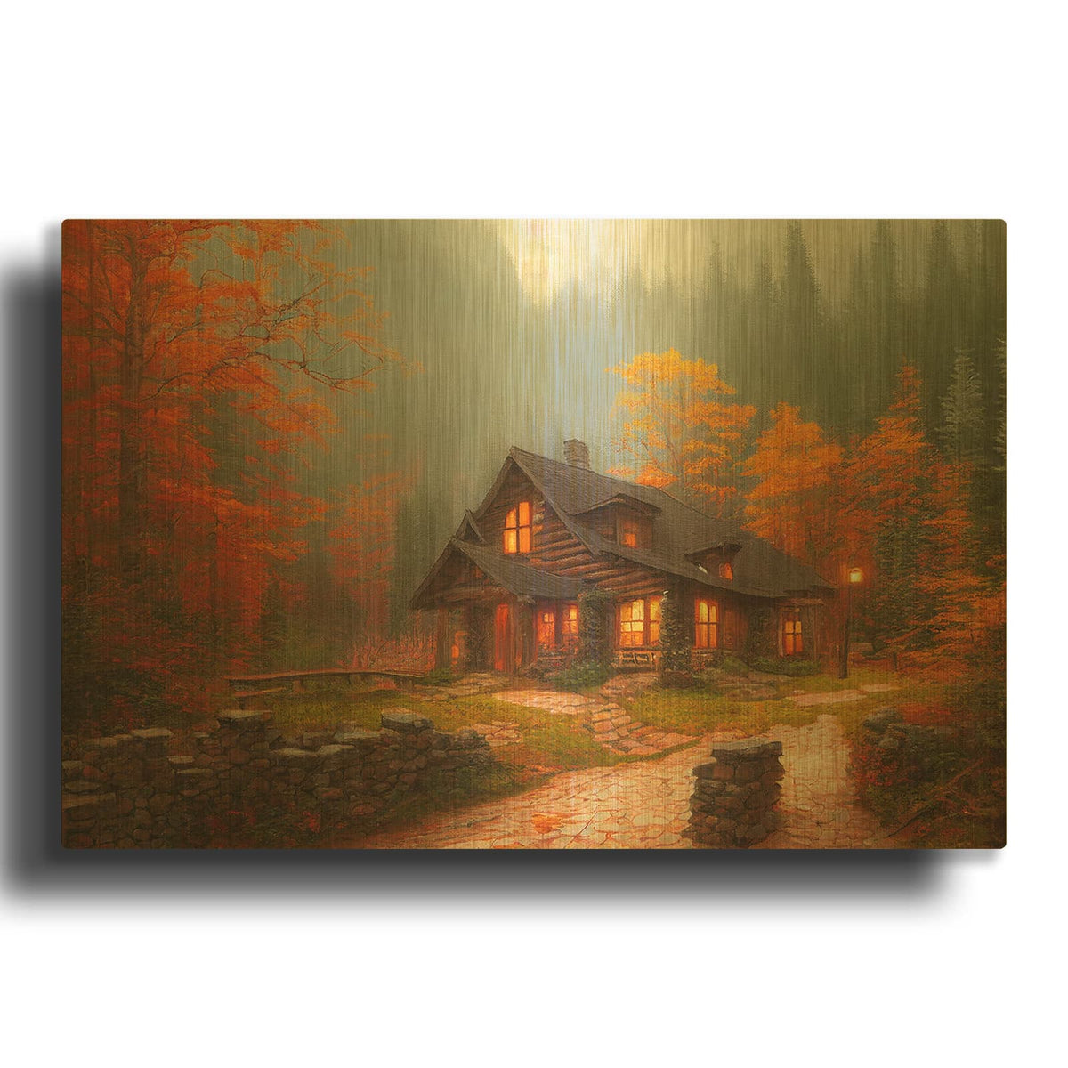 'Fall Cottage' By Luxe Gold Metal Wall Art