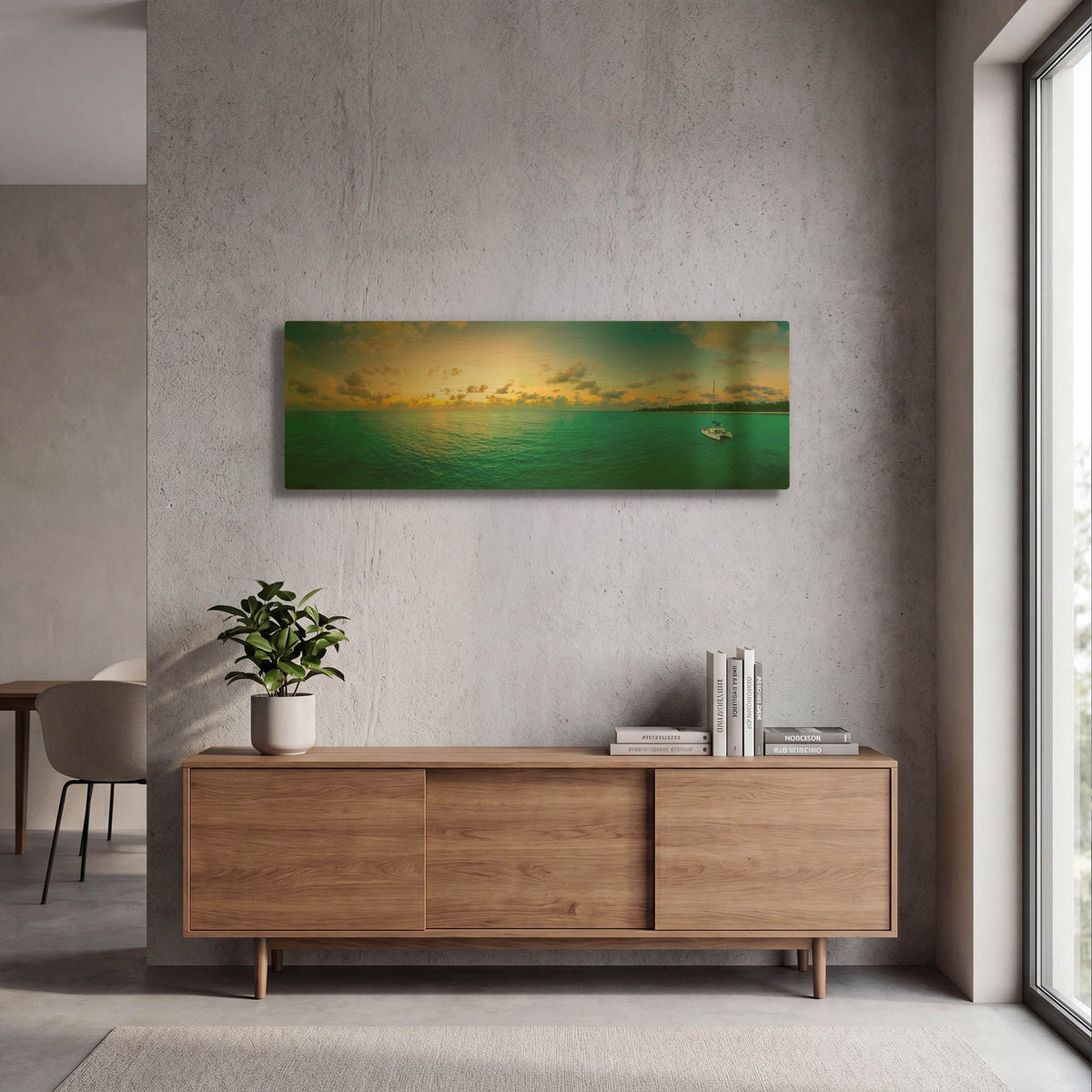 'Seychelles - Denise Island Sunset' By AKG Gold Metal Wall Art