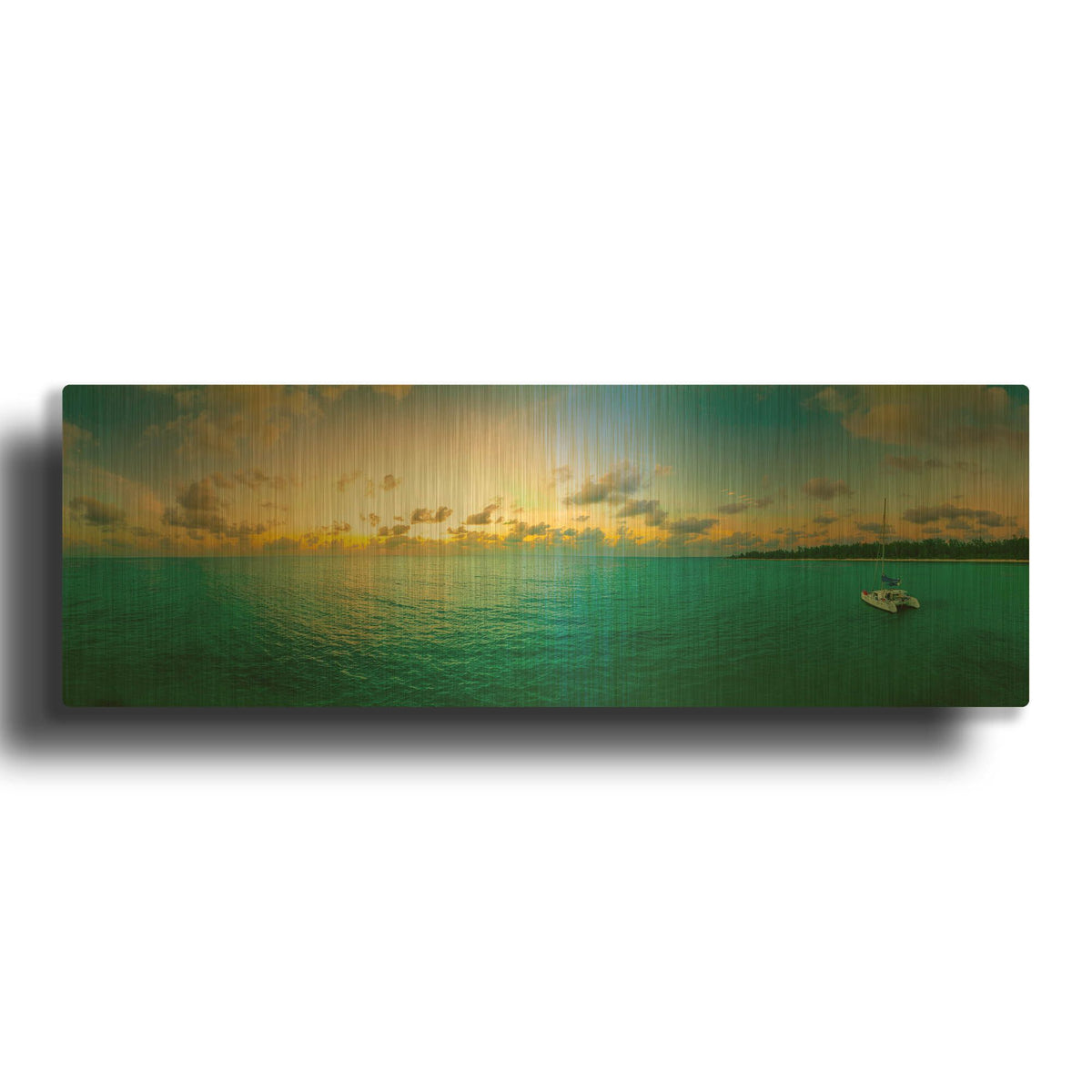 'Seychelles - Denise Island Sunset' By AKG Gold Metal Wall Art