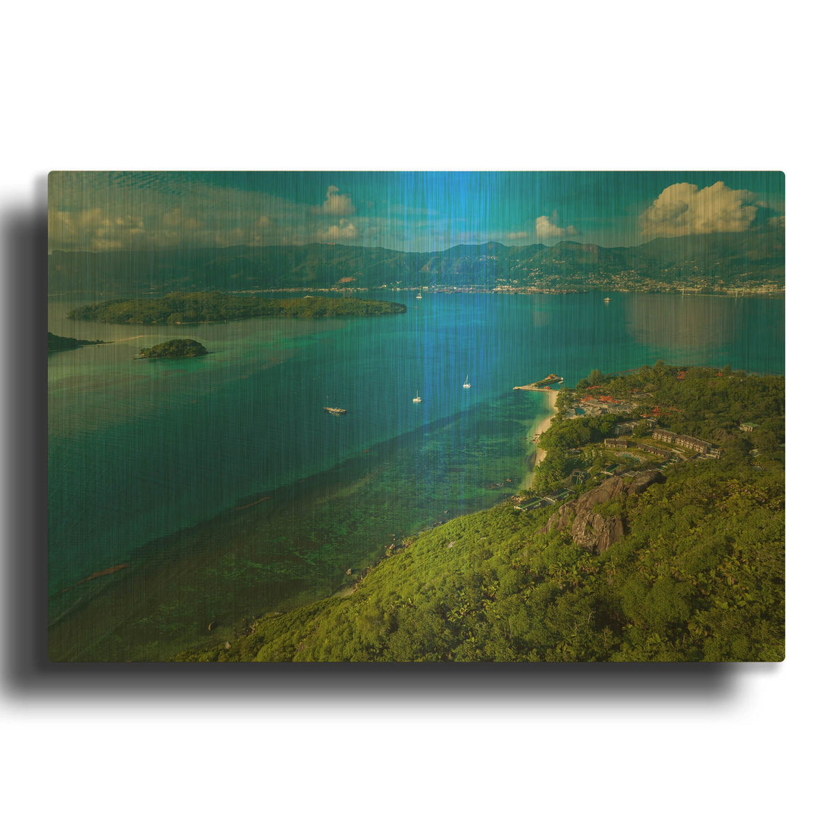 'Seychelles Views' By AKG Gold Metal Wall Art